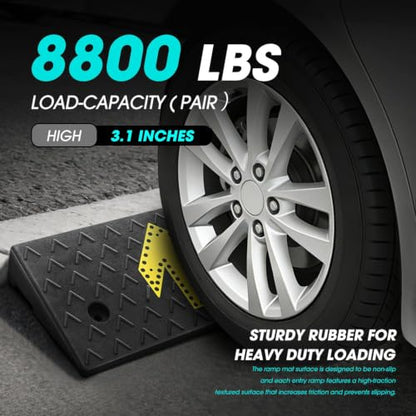 2pcs 3.1" Rise Rubber Arrow Curb Ramp Heavy Duty Loading Driveway Ramp Threshold Ramp 37.4" W x 9.1" D x 3.1" H for Loading Dock (2 Count)