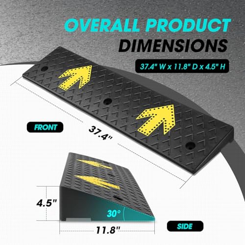 2pcs 4.5" Rise Rubber Arrow Curb Ramp Heavy Duty Loading Threshold Ramp 37.4" W x 11.8" D x 4.5" H for Loading Dock
