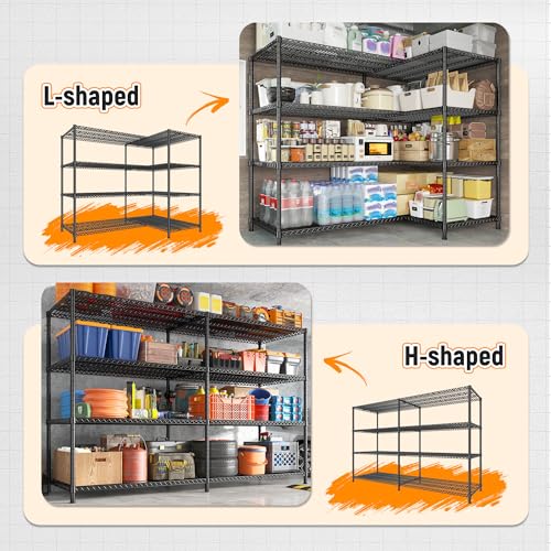81.5''W Storage Shelves 3680LBS Garage Shelving Heavy Duty 4 Tier Metal Shelving Unit Adjustable Wire Shelf and Storage Pantry Shelves for Kitchen Garage (2 Count)
