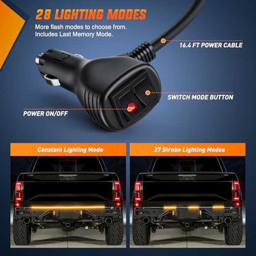 48 Inch 288 LED Tailgate Strobe Light Strip Amber