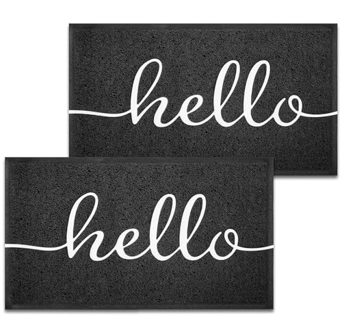 Door Mat 2 Pack Outside Inside Hello Doormat 30"x17.5" Durable Floor Mat Non Slip Mat Ultra Absorb Mud Easy Clean Front Doormat for Garage (2 Count)