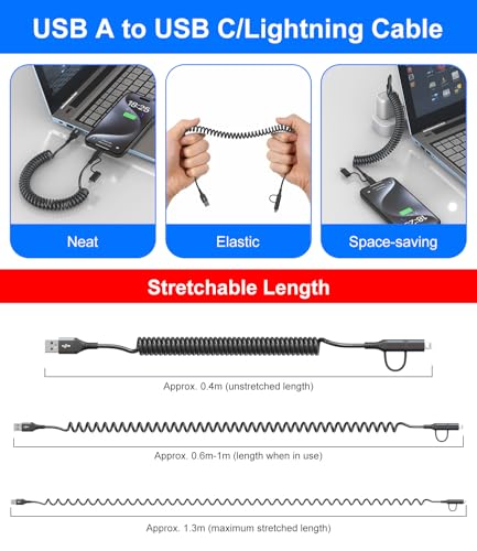 USB to USB C and Lightning Cable Support Apple Carplay & Android Auto
