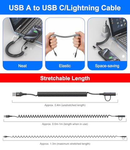 USB to USB C and Lightning Cable Support Apple Carplay & Android Auto