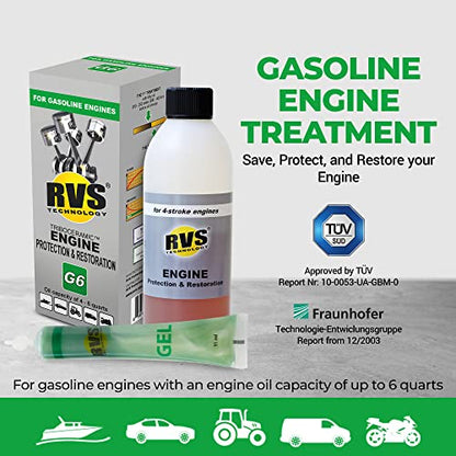 G6 Engine oil Treatment; For Gasoline Engines with a Motor oil capacity up to 6 quarts; Save fuel