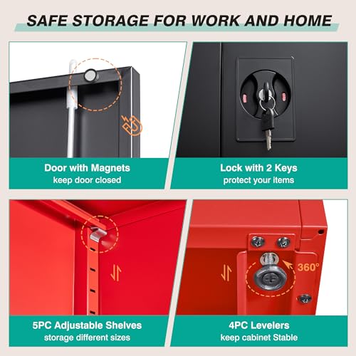 Wide & Deep Metal Storage Cabinet with Lock & Adjustable Shelves