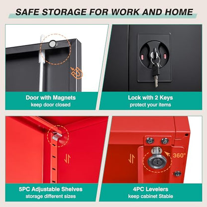Wide & Deep Metal Storage Cabinet with Lock & Adjustable Shelves