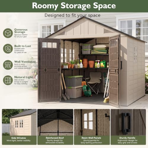 8x8 Ft Outdoor Storage Shed with Lighe & Floor