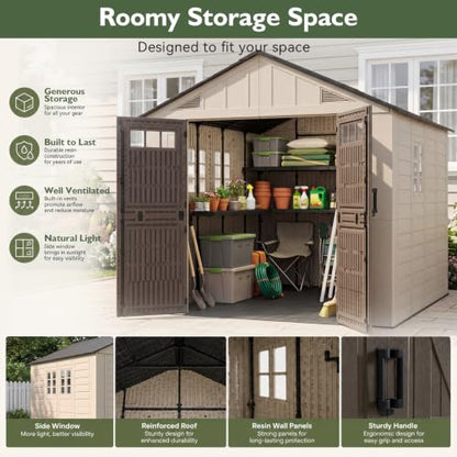 8x8 Ft Outdoor Storage Shed with Lighe & Floor