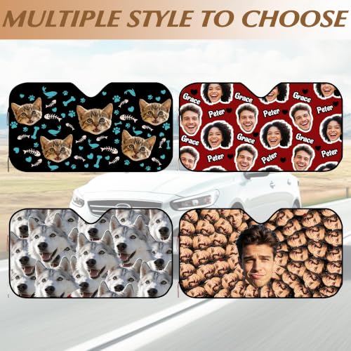 Custom Face Car Windshield Sun Shade Personalized Window Sunshades with Face Pet Photo Logo Customize Car Sun Visor Foldable UV Ray Sun Protector for Sedans SUV Trucks