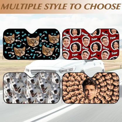 Custom Face Car Windshield Sun Shade Personalized Window Sunshades with Face Pet Photo Logo Customize Car Sun Visor Foldable UV Ray Sun Protector for Sedans SUV Trucks