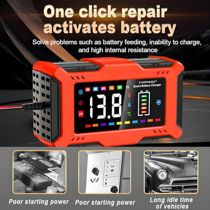 LiFePO4 Lead Acid Battery Charger Smart Battery Trickle Charger 12V 6A Automotive Battery Maintainer Desulfator Temp Compensation for Car Truck Motorcycle Lawn Mower Marine RV