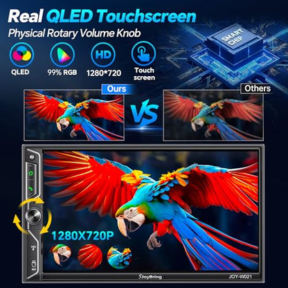 7" QLED Double Din Car Stereo Compatible with Wireless Apple CarPlay & Android Auto