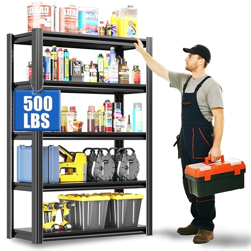 60" H Heavy Duty Garage Shelving 3000LBS Storage Shelves Adjustable 5 Tier Metal Shelving Unit