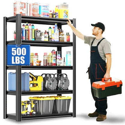 60" H Heavy Duty Garage Shelving 3000LBS Storage Shelves Adjustable 5 Tier Metal Shelving Unit