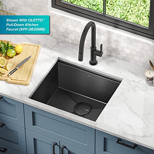 Kore 21 Inch Undermount Workstation 16 Gauge Stainless Steel Single Bowl Kitchen Sink n PVD Gunmetal Finish with Accessories