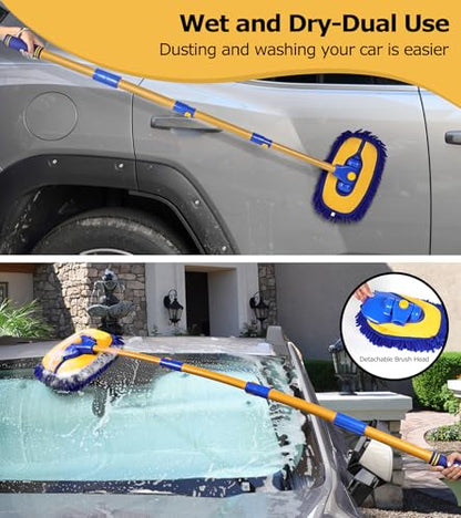 56.7" Car Wash Brush Mop Kit Mitt Sponge with Long Handle Car Cleaning Supplies Kit Tools Car Washing Duster Exterior Scratch Free