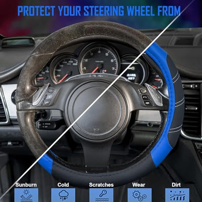 Line Rider Microfiber Leather Sporty Steering Wheel Cover Universal Fits for 95% Truck