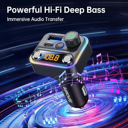 Bluetooth 5.4 FM Transmitter Car Adapter with Light Switch