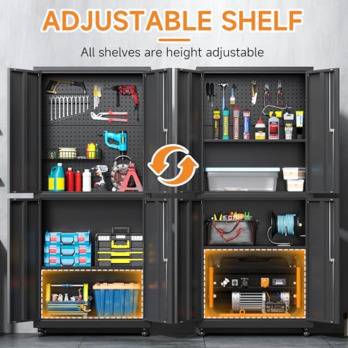 71" H Metal Tool Storage Cabinet with Lock and Wheels