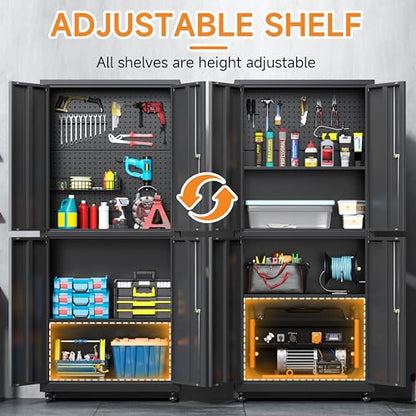 71" H Metal Tool Storage Cabinet with Lock and Wheels