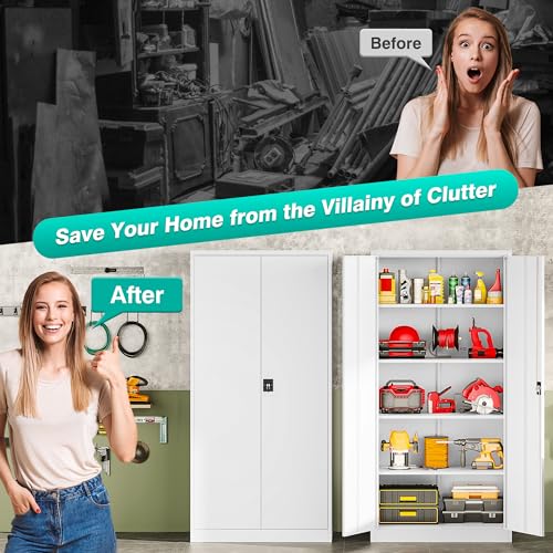Wide & Deep Metal Storage Storage Cabinet with Adjustable Shelves