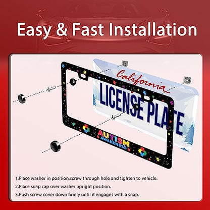 Autism Awareness License Plate Frame Stainless Steel Decorative 12.3"x6.3"