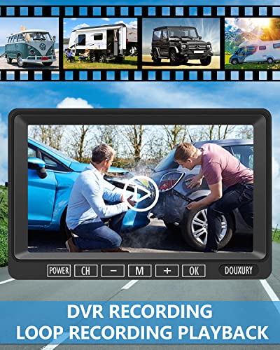 RV Backup Camera Wireless DOUXURY IP69 Waterproof 170° Wide View Angle HD 1080P Rear View Camera + HD LCD 7" Monitor