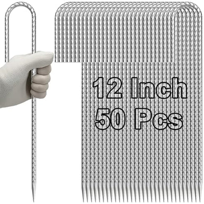 Rebar-Stakes-12-Inch J Hook Galvanized Garden Tent Stakes Heavy Duty (50 Count)