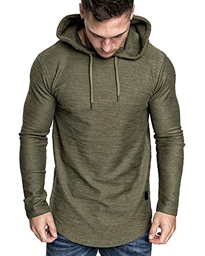 Mens Fashion Athletic Hoodies Sport Sweatshirt Solid Color Fleece Pullover Green 2XL