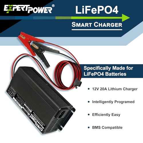 12V 20A Smart Charger for Lithium LiFePO4 Deep Cycle Rechargeable Batteries