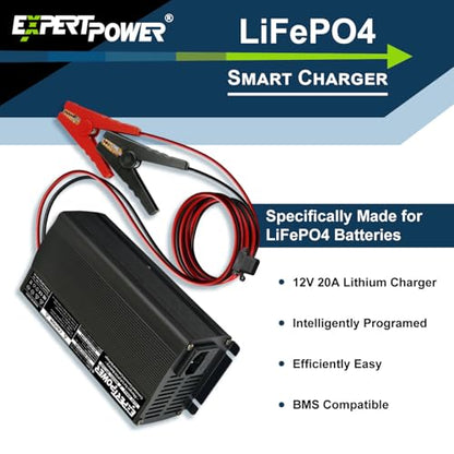 12V 20A Smart Charger for Lithium LiFePO4 Deep Cycle Rechargeable Batteries