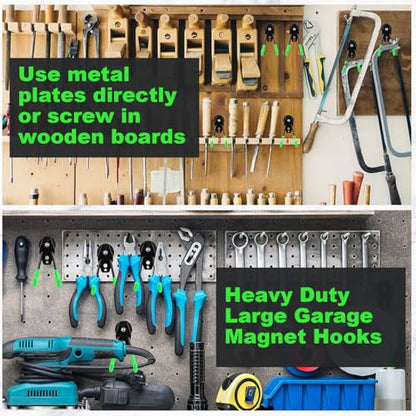 14 Pcs Large Magnetic Hooks Heavy Duty Garage Magnet Hooks Strong Storage Utility Magnetic Hangers with Anti Slip Rubber Coating for Indoor and Outdoor Hanging (14 Count)