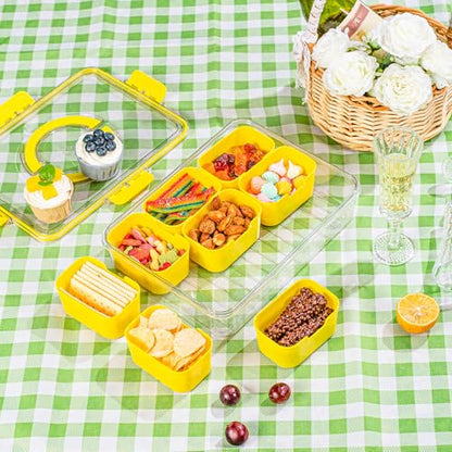 Divided Snack Serving Tray with Lid and Handle Travel Snackle Charcuterie Container Portable Storage Organizer for Candy (28 Ounce)