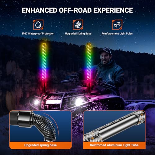 2PCS 2FT Fat Whip Lights for UTV ATV with Spring Base (2 Count)