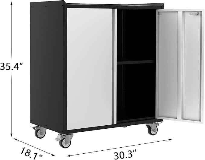 IDEALHOUSE 46" Rolling Garage Storage Cabinet with Locking Doors - Heavy-Duty Metal Shelving Unit, Mobile Tool Organizer for Home Office Workshop Organization