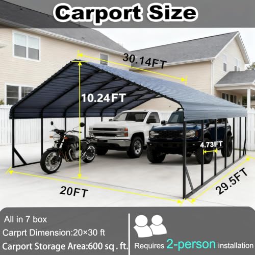 20x30 FT Heavy Duty Extra Large Metal Carport