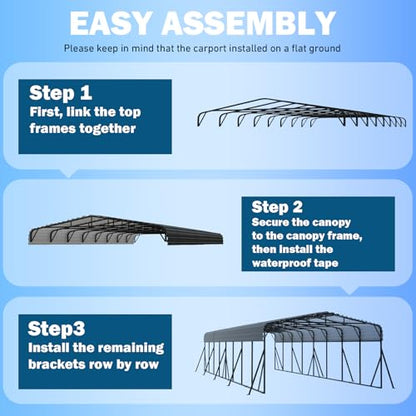 20X40 FT Metal Carport with Reinforced Galvanized Roof