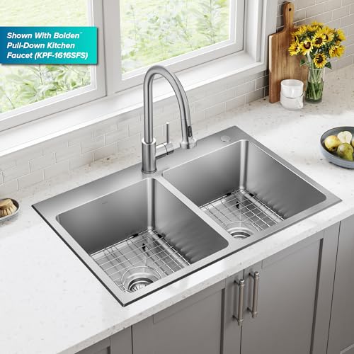 Stainless Steel 33 in Double Bowl Drop In Sink KHT632
