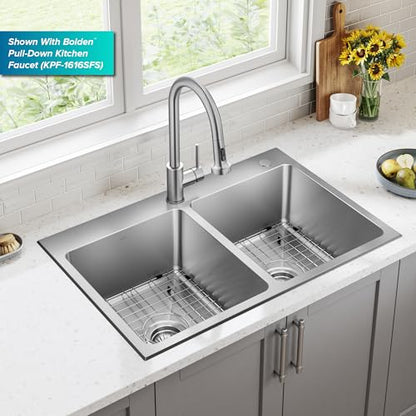 Stainless Steel 33 in Double Bowl Drop In Sink KHT632