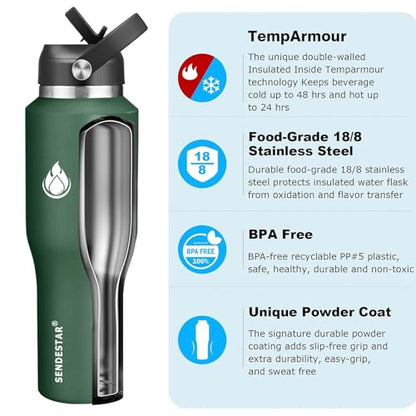 Water Bottle Wide Mouth Stainless Steel Vacuum Insulated Double Wall Keep Liquids Cold or Hot All Day