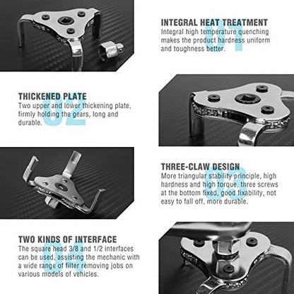 12 Inch Oil Filter Pliers & 3 Jaw Adjustable Oil Filter Wrench