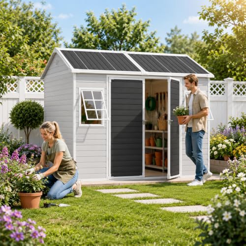 8x6 FT Resin Storage Shed with Floor Windows and Vents