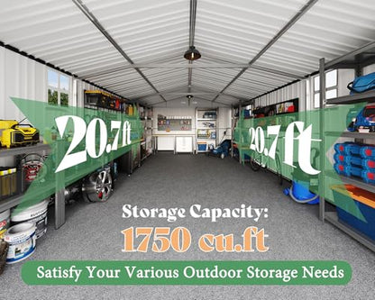 13x21x8.4 FT Garage Shed with Double Hinged Doors