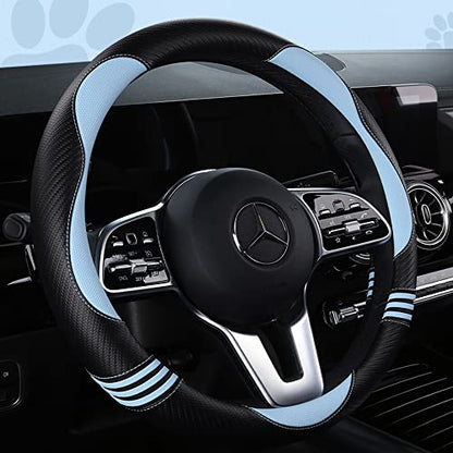 Car Steering Wheel Covers for Women Girl Padded Carbon Fiber PU Leather Cute Cartoon Auto Interior Accessories for Jeep