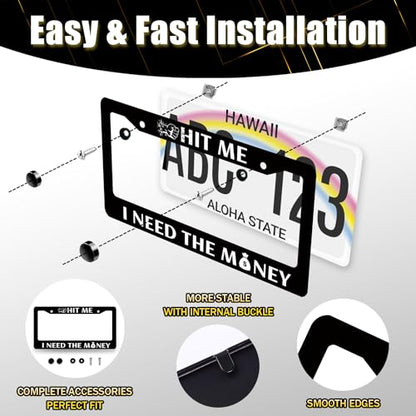 Stainless Steel Hit Me I Need the Money License Plate Frame 12.3 x 6.3Inch