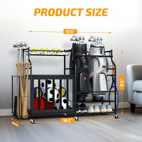 Rolling Ball Storage Rack and Sports Equipment Organizer