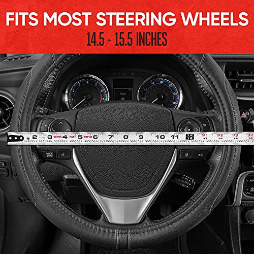 GripDrive Faux Black Leather Steering Wheel Cover for Car Truck Van SUV