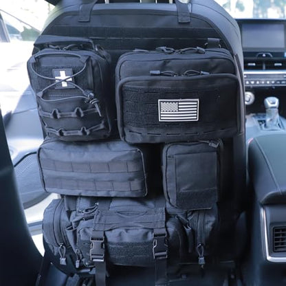Universal Tactical Car Seat Back Organizer Bag Tactical Molle Vehicle Organizers Panel Vehicle Protector Organizers with 5 Detachable Pouches for Car