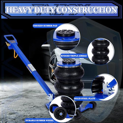 5T Triple Bag Air Jack 11000lbs Pneumatic Jack 3s Fast Lift Up 16in Airbag Jack with Adjustable Long Handle Heavy Duty Triple Air Bag Jack Lift for Cars Garage