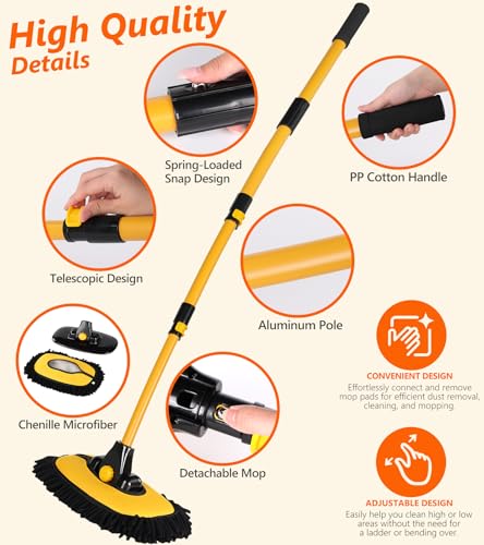 56.7" Car Wash Brush Mop Microfiber Car Washing Sponge with Long Handle